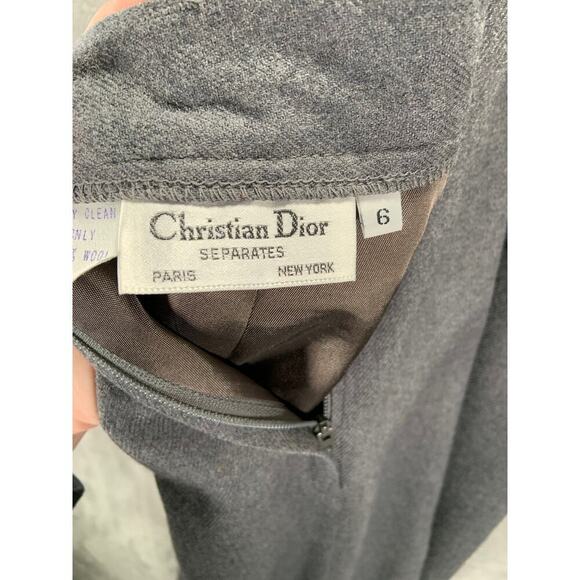 VTG Christian Dior Skirt 6 Grey 80's Midi Pencil Pockets 100% Wool Quiet Luxury - Picture 3 of 11